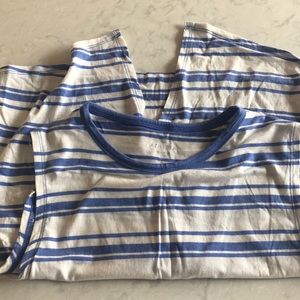 Athleta blue and white striped workout top
